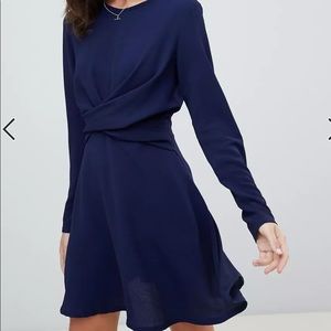 Boohoo twist detail skater dress in navy
